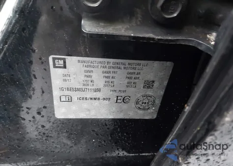 2018 Chevrolet Cruze Lt Auto z USA, uszkodzony, nr VIN 1G1BE5SM3J7111859